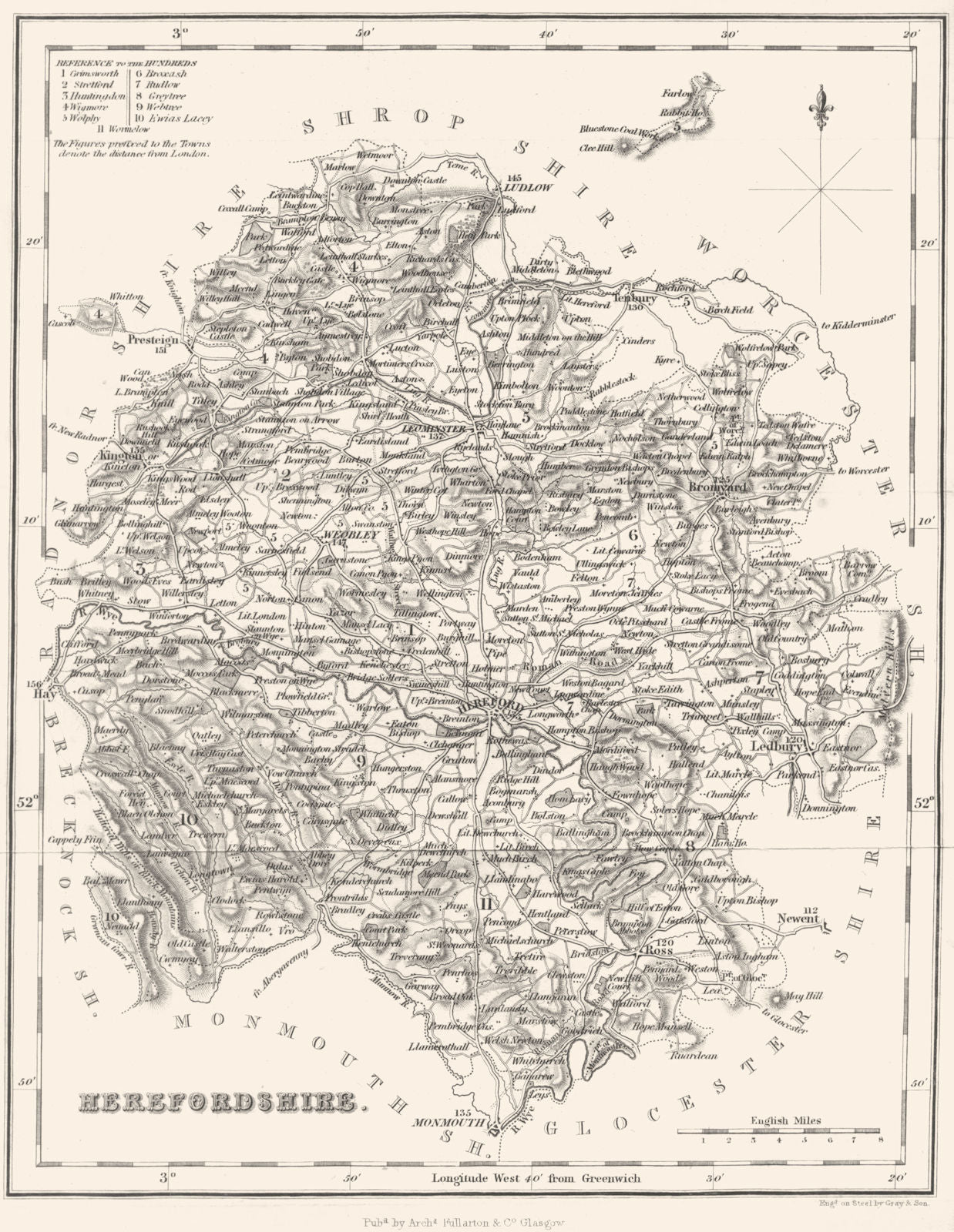 HEREFORDSHIRE. Hereford Fullarton. 19C 1835 old antique vintage map plan chart